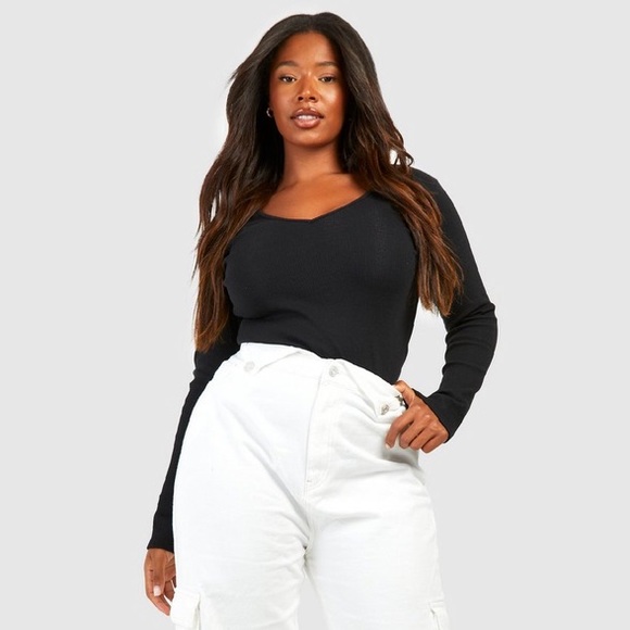 PLUS BASIC PLUNGE RIB BODYSUIT - Picture 3 of 5